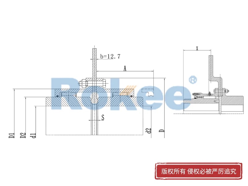 RODP制動盤型鼓形齒式聯軸器,軋機齒式聯軸器定制廠家,Rokee