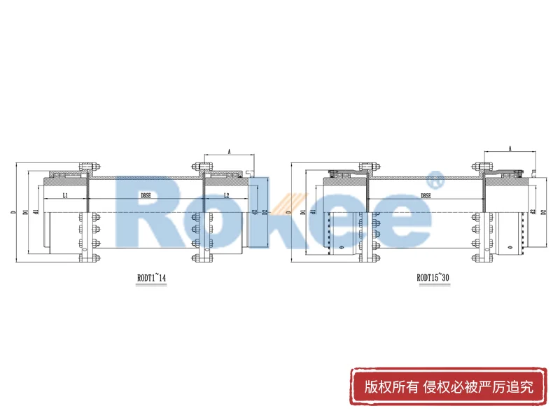 RODT中間接管型鼓形齒式聯軸器,軋機齒式聯軸器定制廠家,Rokee