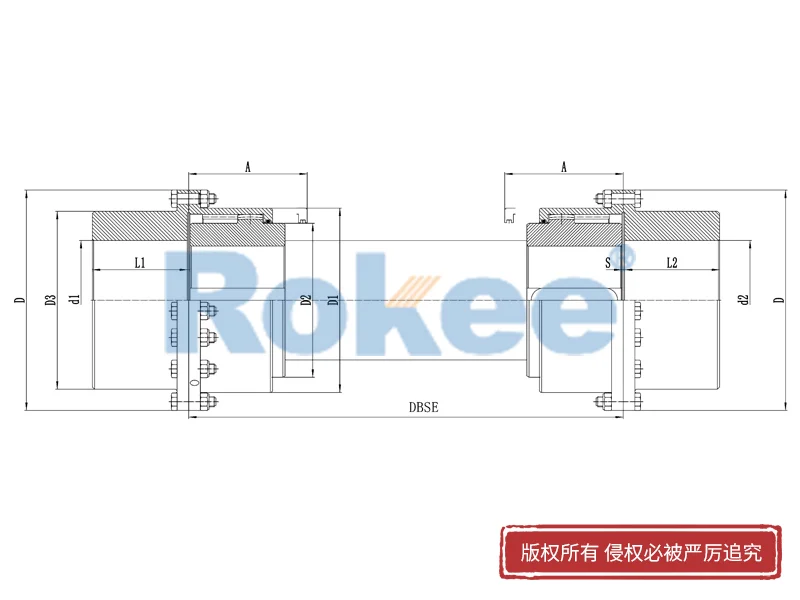 RODX中間接軸型鼓形齒式聯軸器,軋機齒式聯軸器定制廠家,Rokee